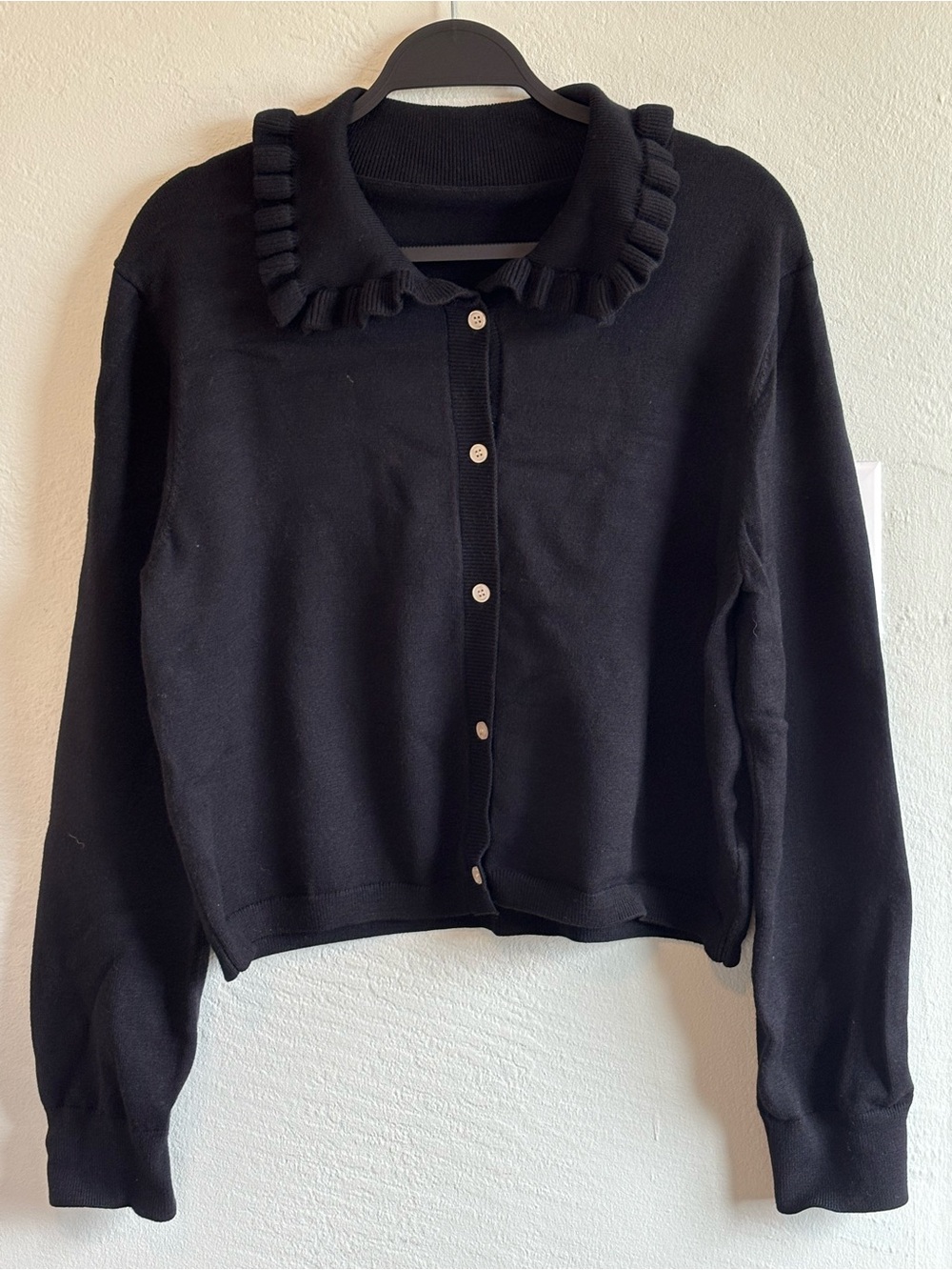 Bundle 2/$30! Black Viscose Blend Cardigan Ruffled Collar Dressy Casual L Worn1x
